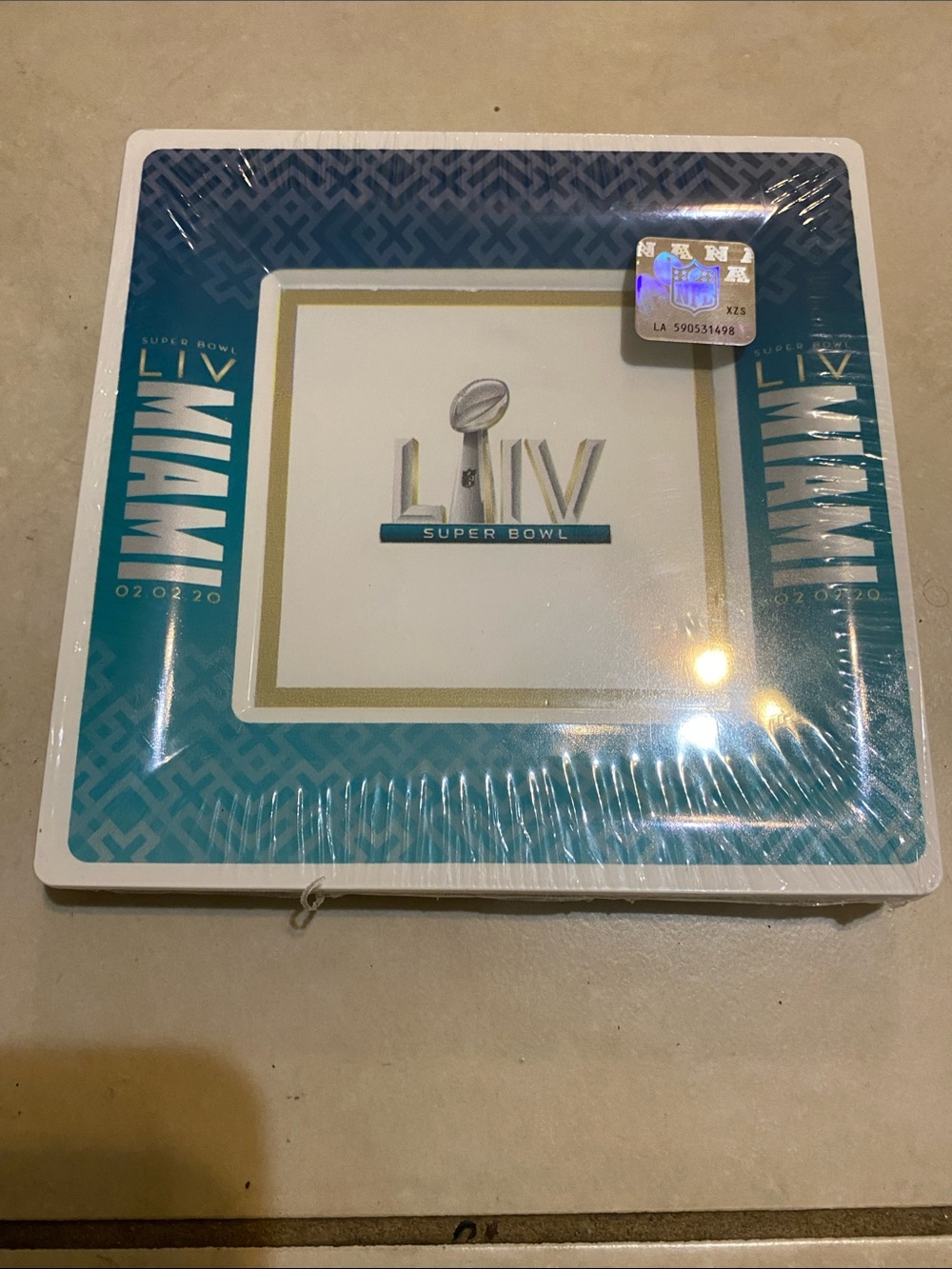 Super Bowl LIV Party Plates - Teal and White